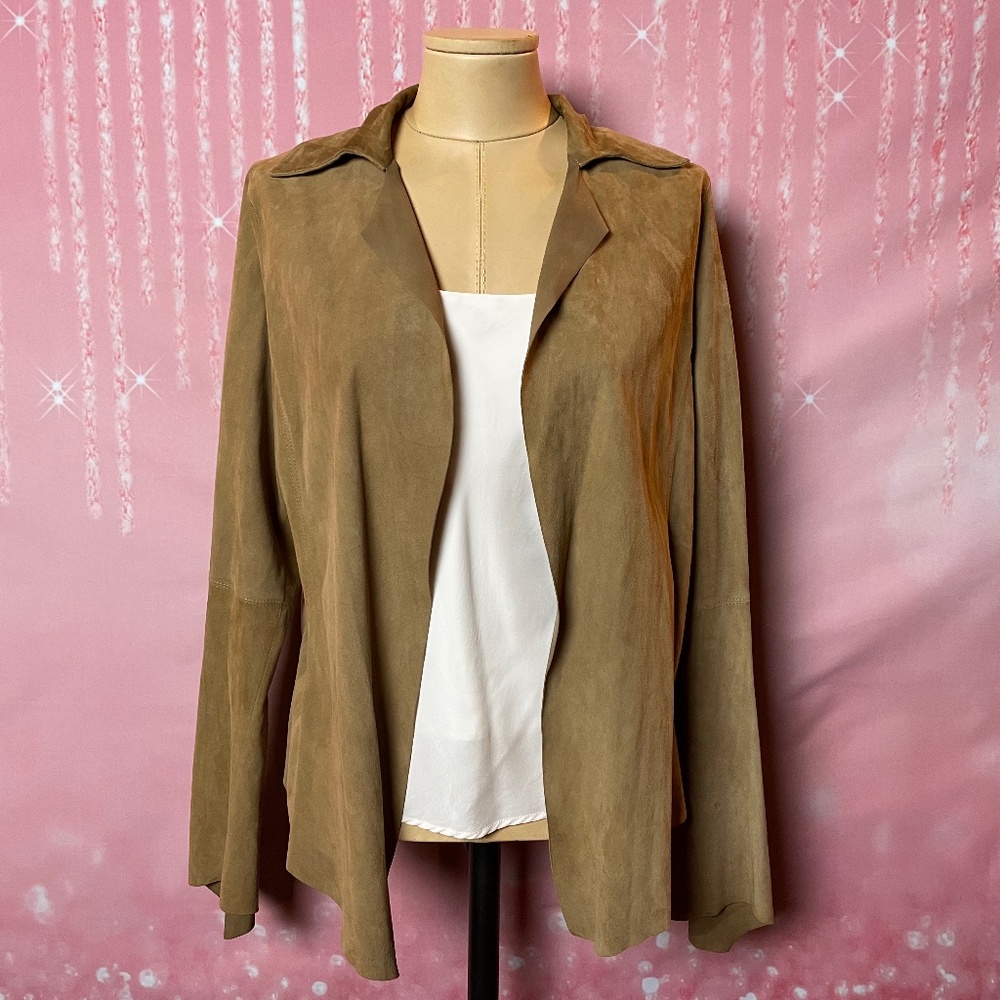 [10] ZENOBIA Leather Italian Camel Brown Suede Draped Leather Jacket
